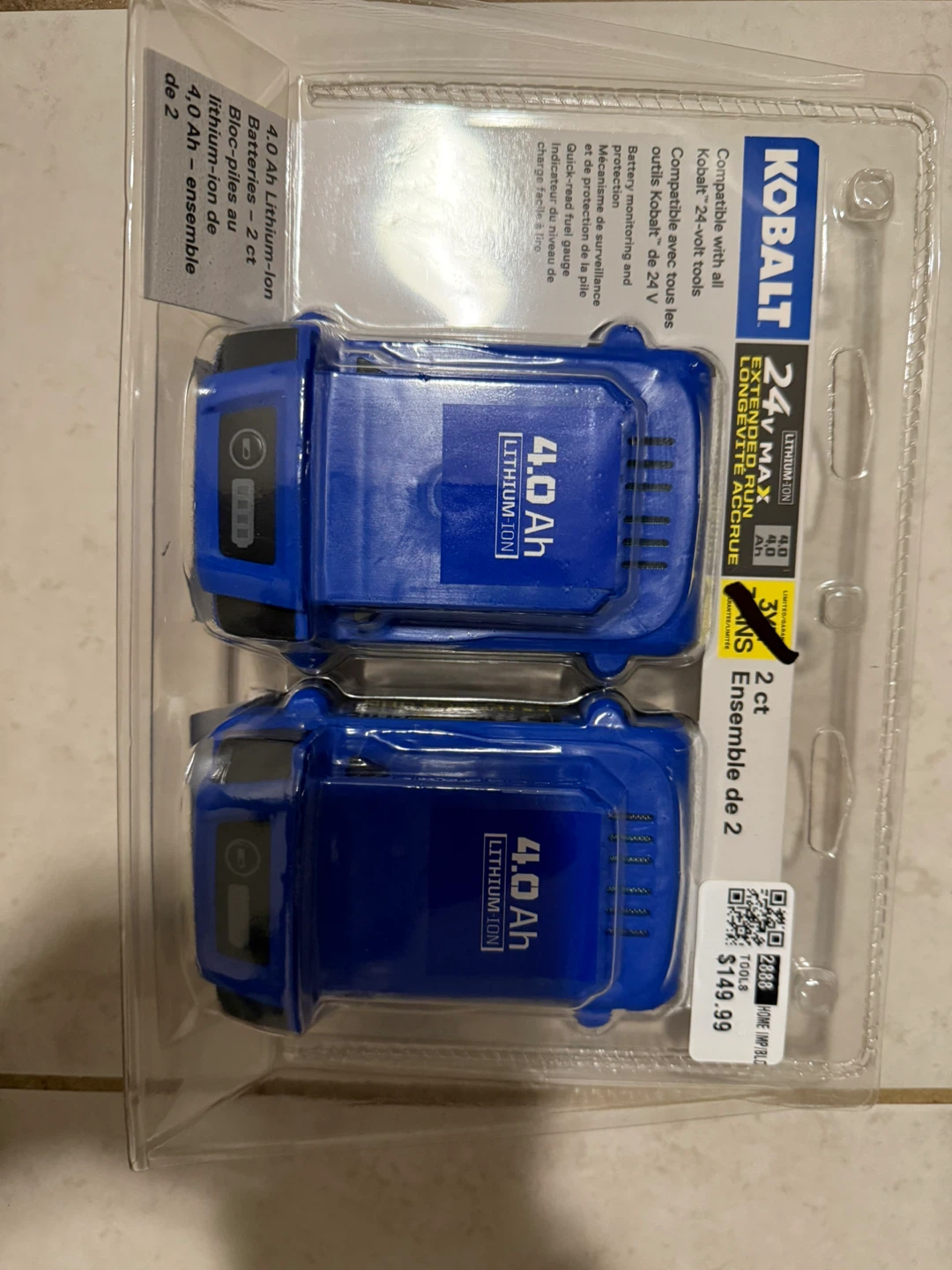 KOBALT 24V 4.0Ah Lithium-Ion Batteries - 2 Pack