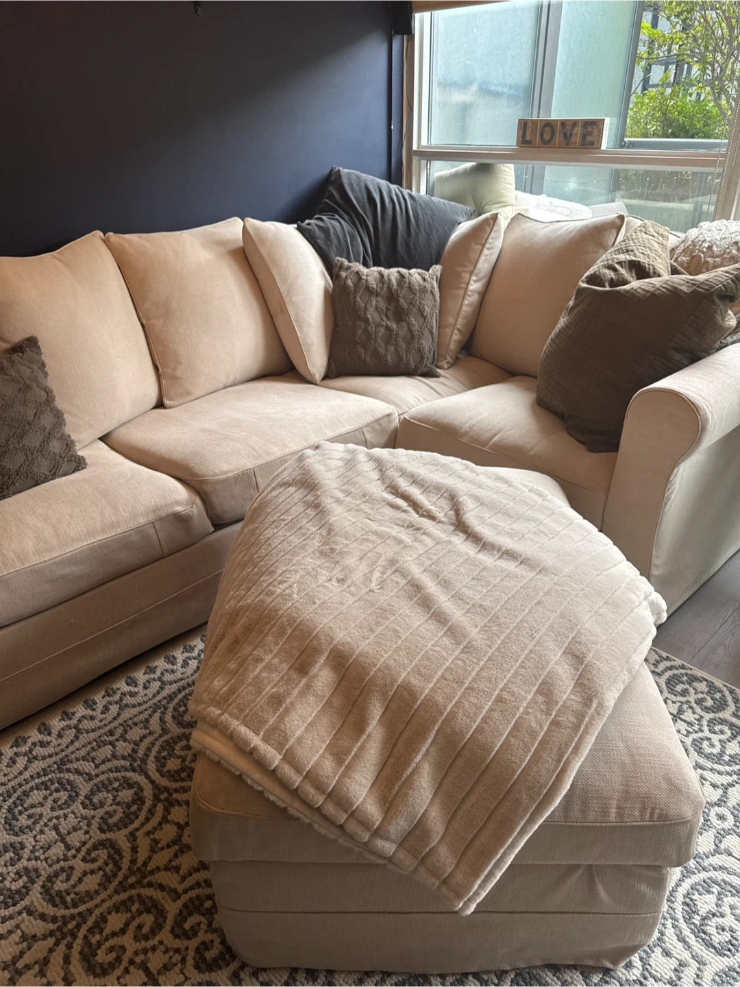 Beige Sectional Sofa with Ottoman - photo 3