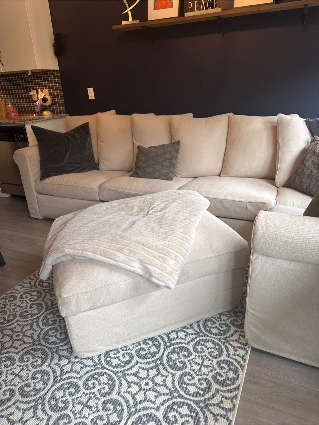 Beige Sectional Sofa with Ottoman - photo 2