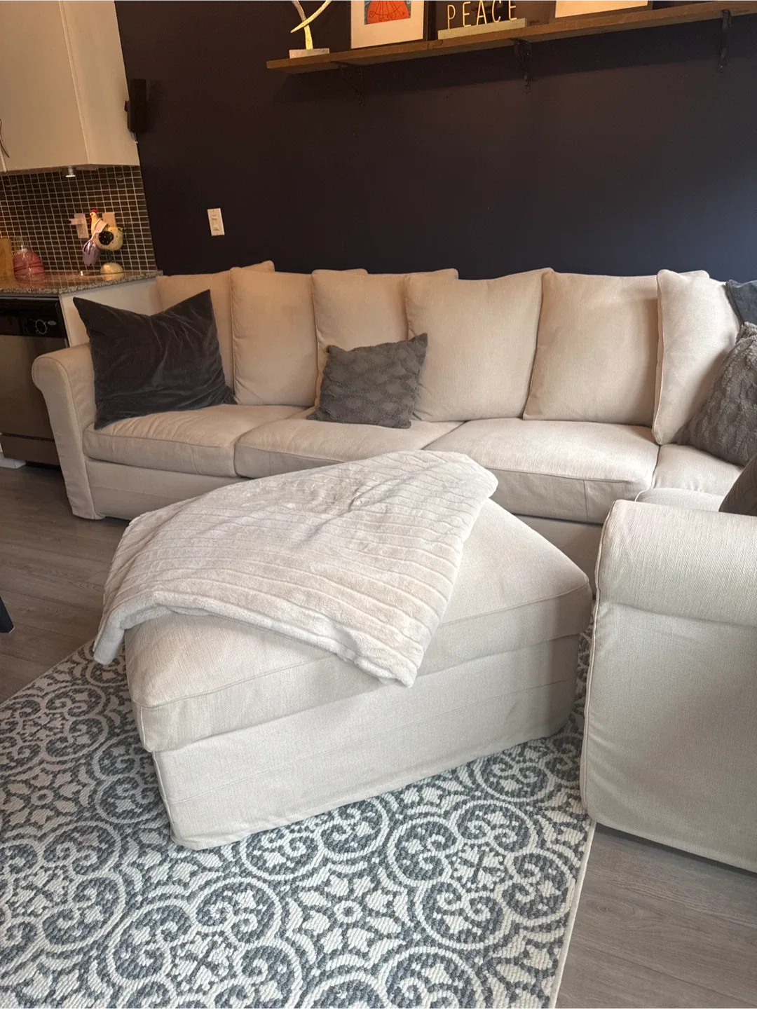 Beige Sectional Sofa with Ottoman image indicator(2)