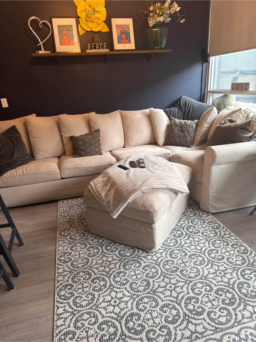 Beige Sectional Sofa with Ottoman