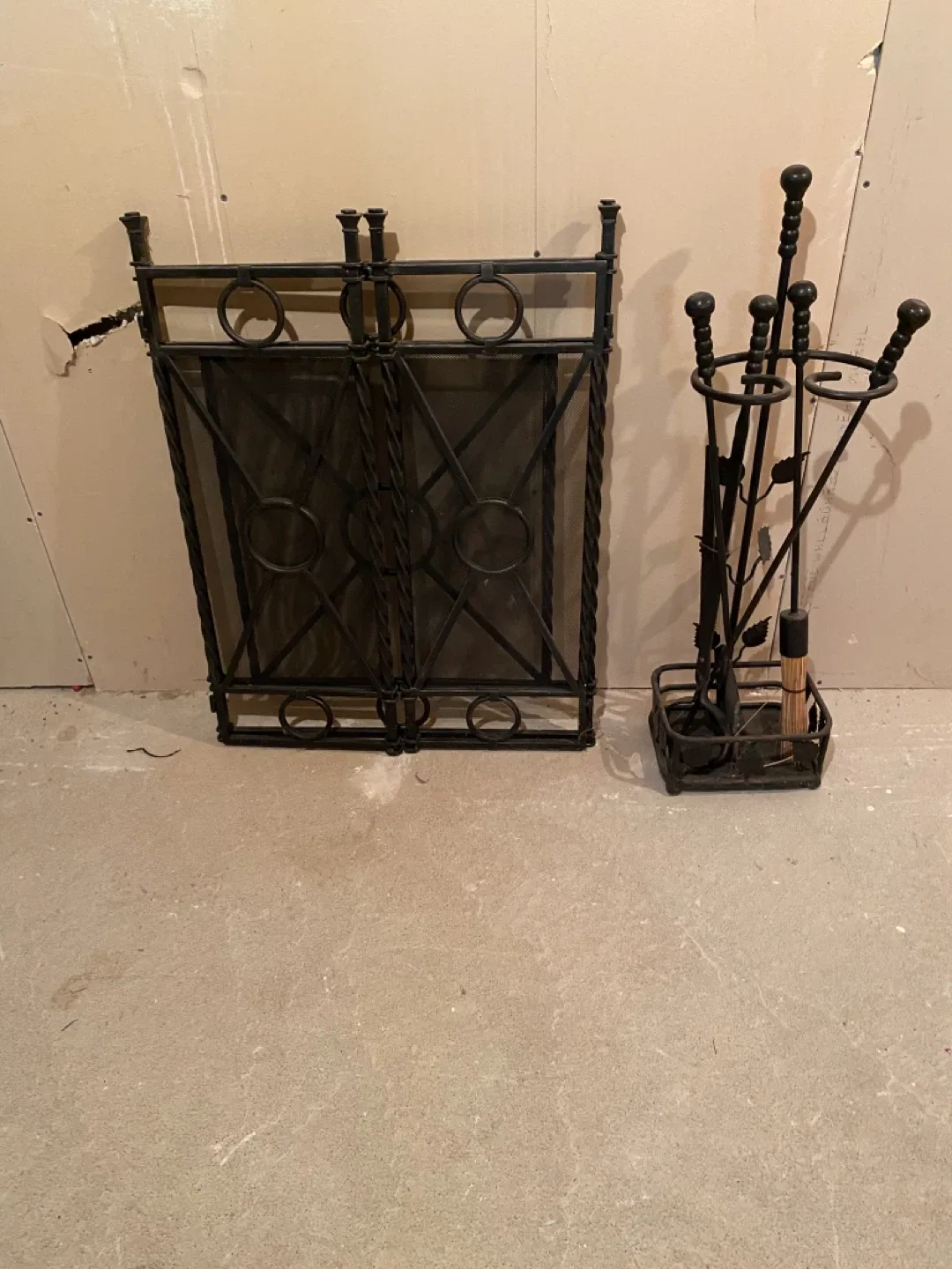 Fireplace Screen & Tool Set - Black Metal