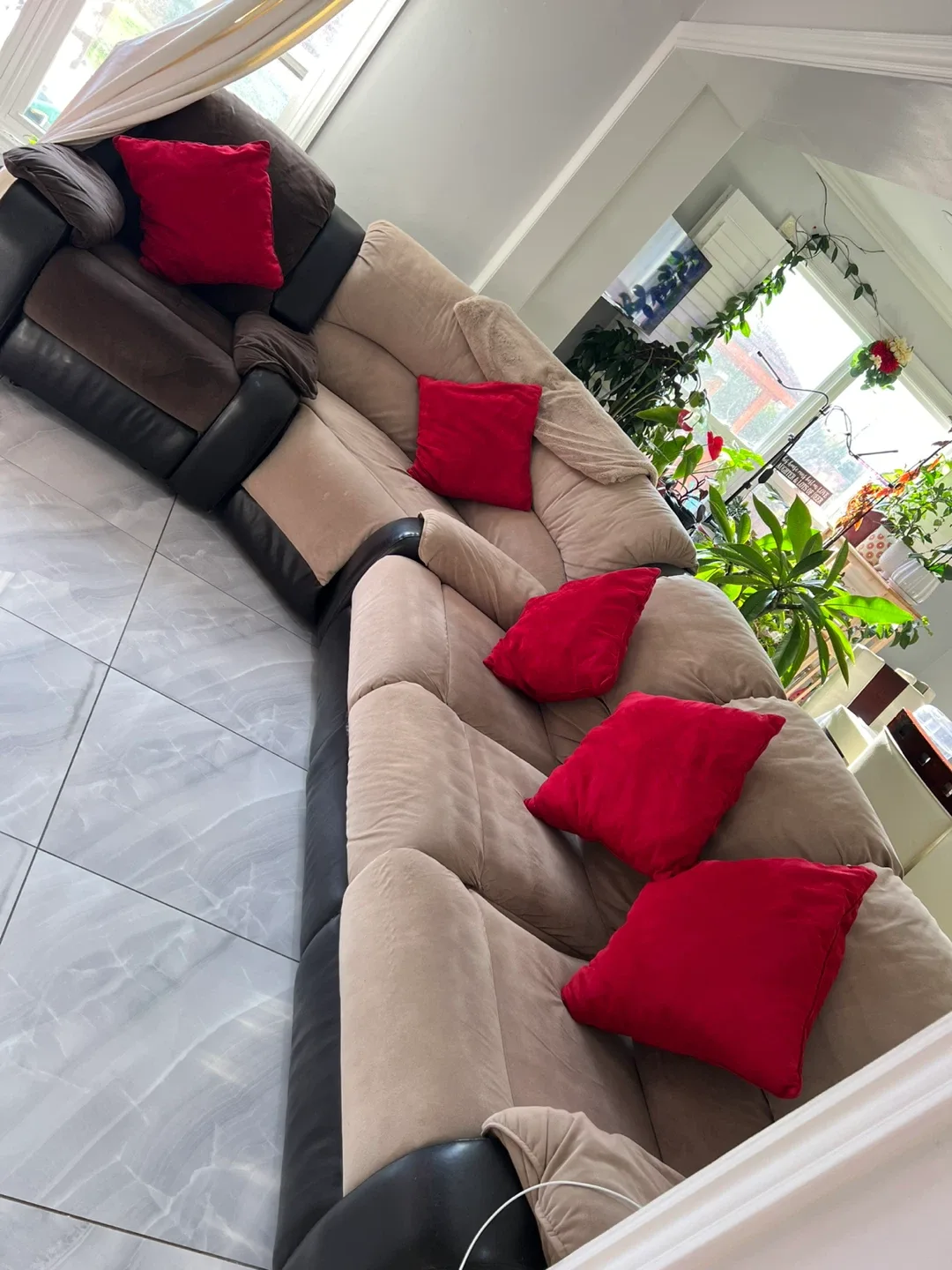 Sectional Sofa with Red Pillows image indicator(2)