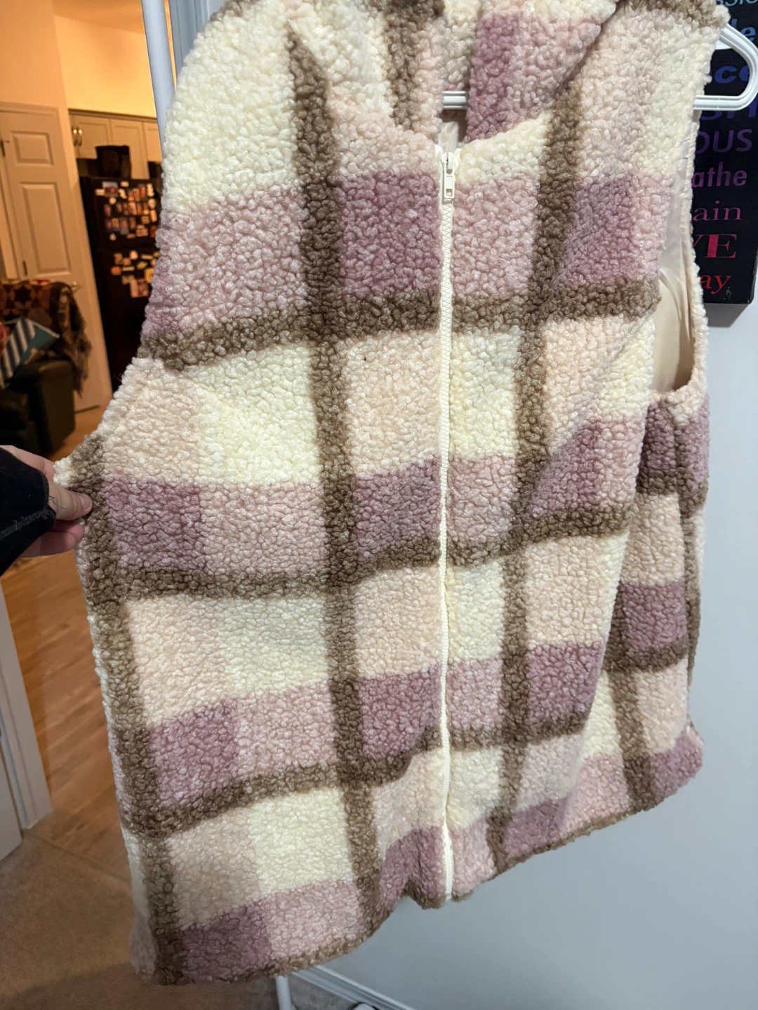 Fuzzy Plaid Vest - Perfect for Layering!