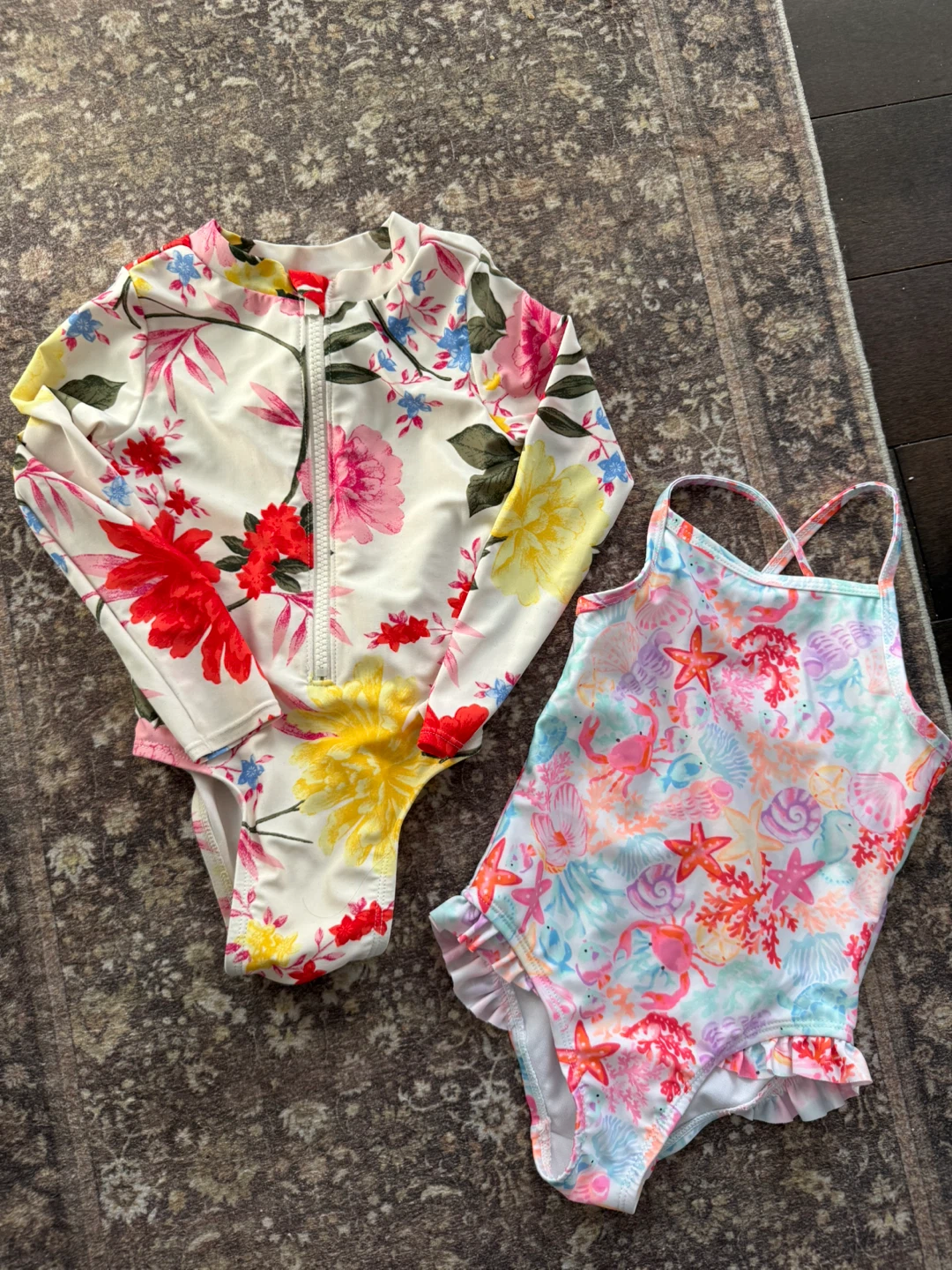 Girls' Swimsuit Set - Floral & Sea Theme