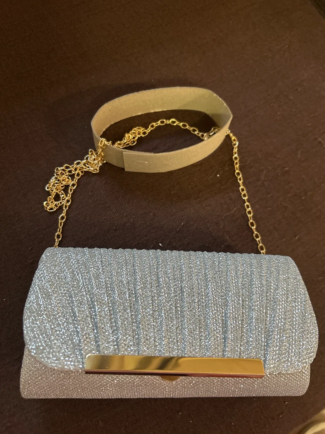 Silver Clutch with Gold Chain image indicator(2)