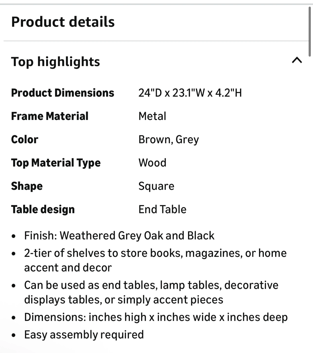 End Table - Black & Grey, Metal Frame - photo 4