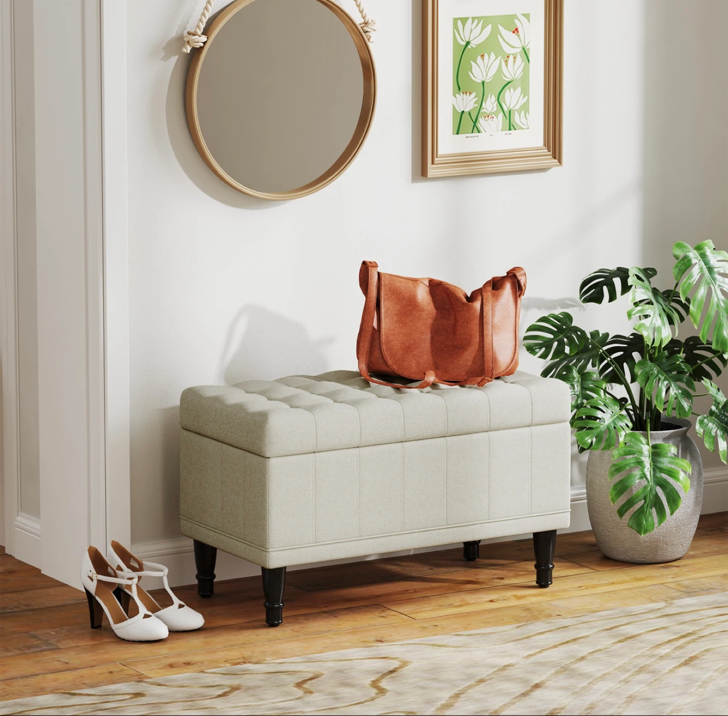 HOMCOM Storage Ottoman, Beige
