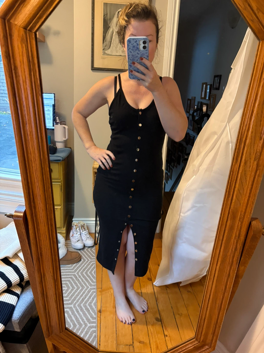 ReVamped Ribbed Button Dress - Size M x2