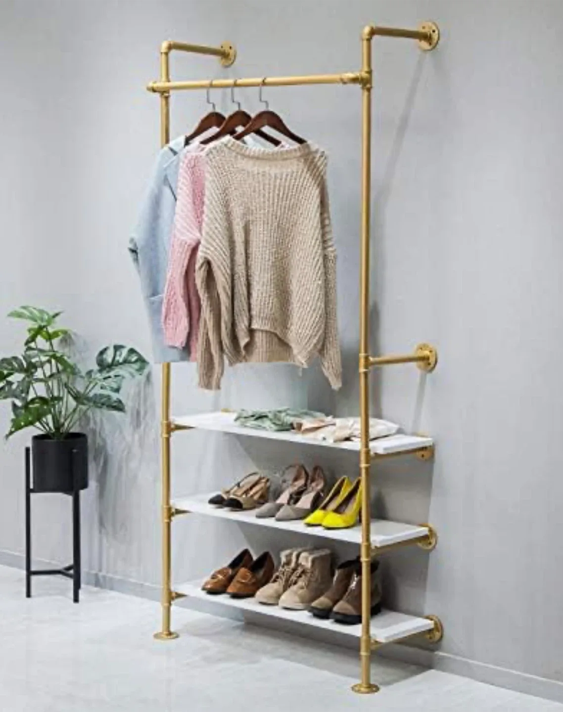 Industrial Pipe Clothing Rack, Gold