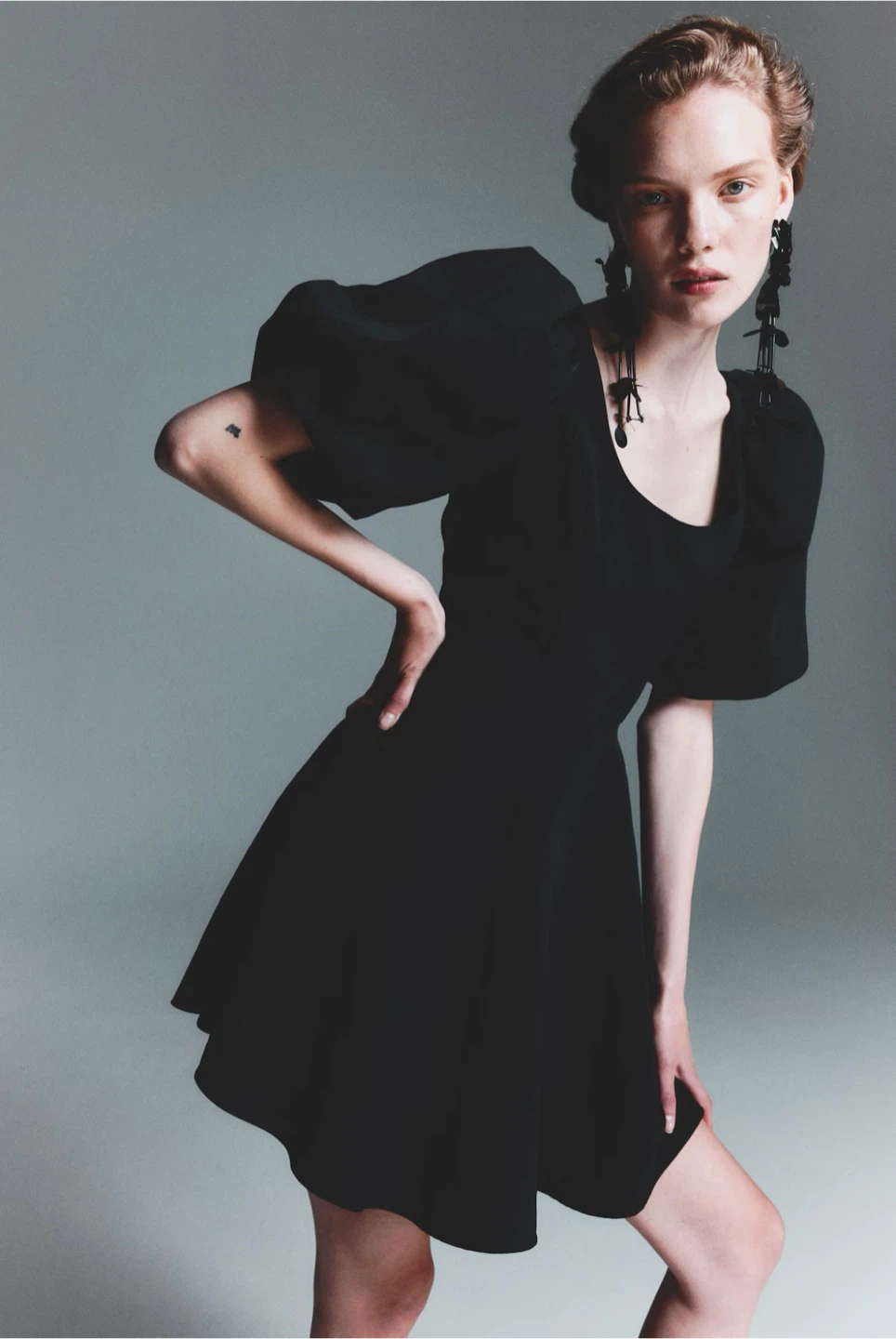 H&M Black Balloon-Sleeved Dress