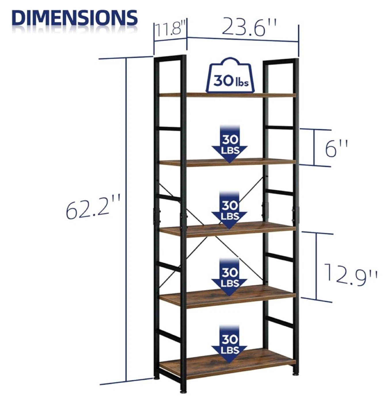 5-Tier Tall Bookshelf, Vintage - photo 3