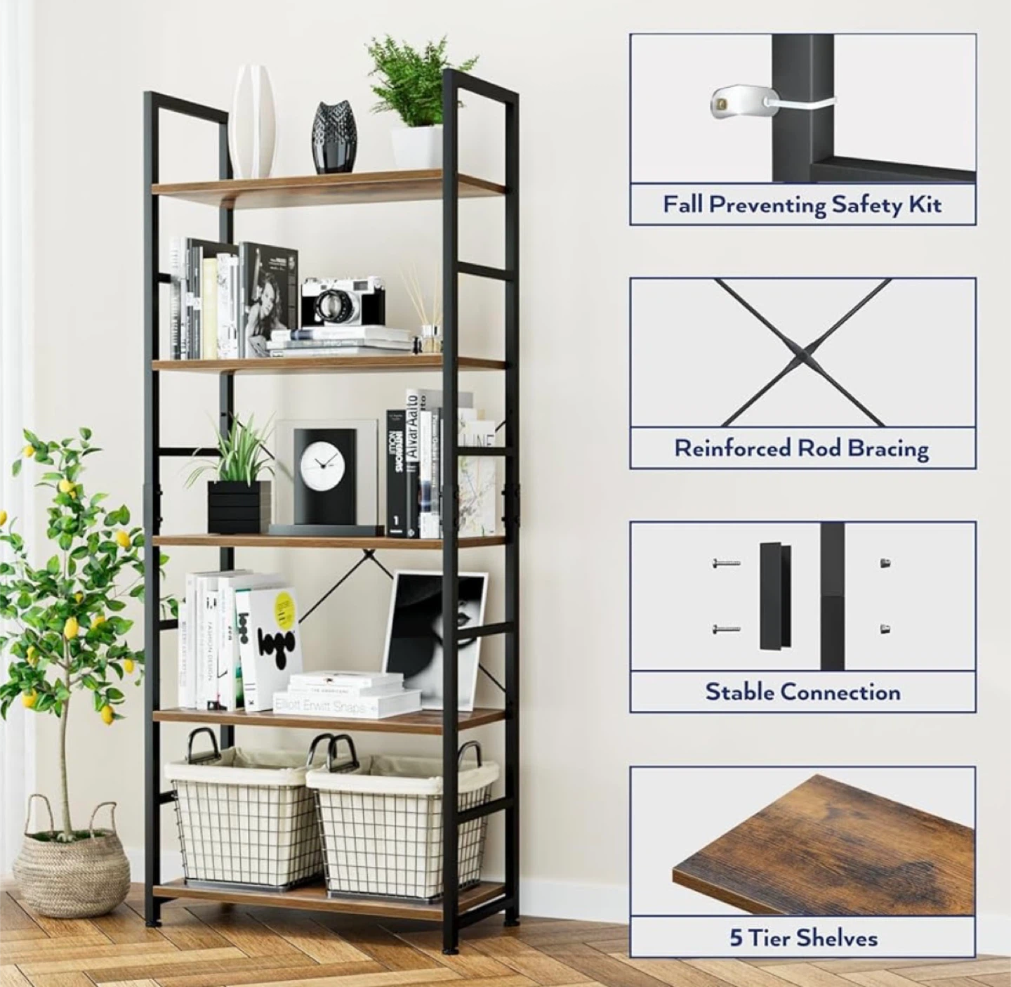 5-Tier Tall Bookshelf, Vintage - photo 4