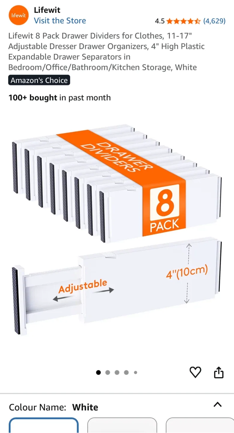 Lifewit 8-Pack White Drawer Dividers - New in Box!