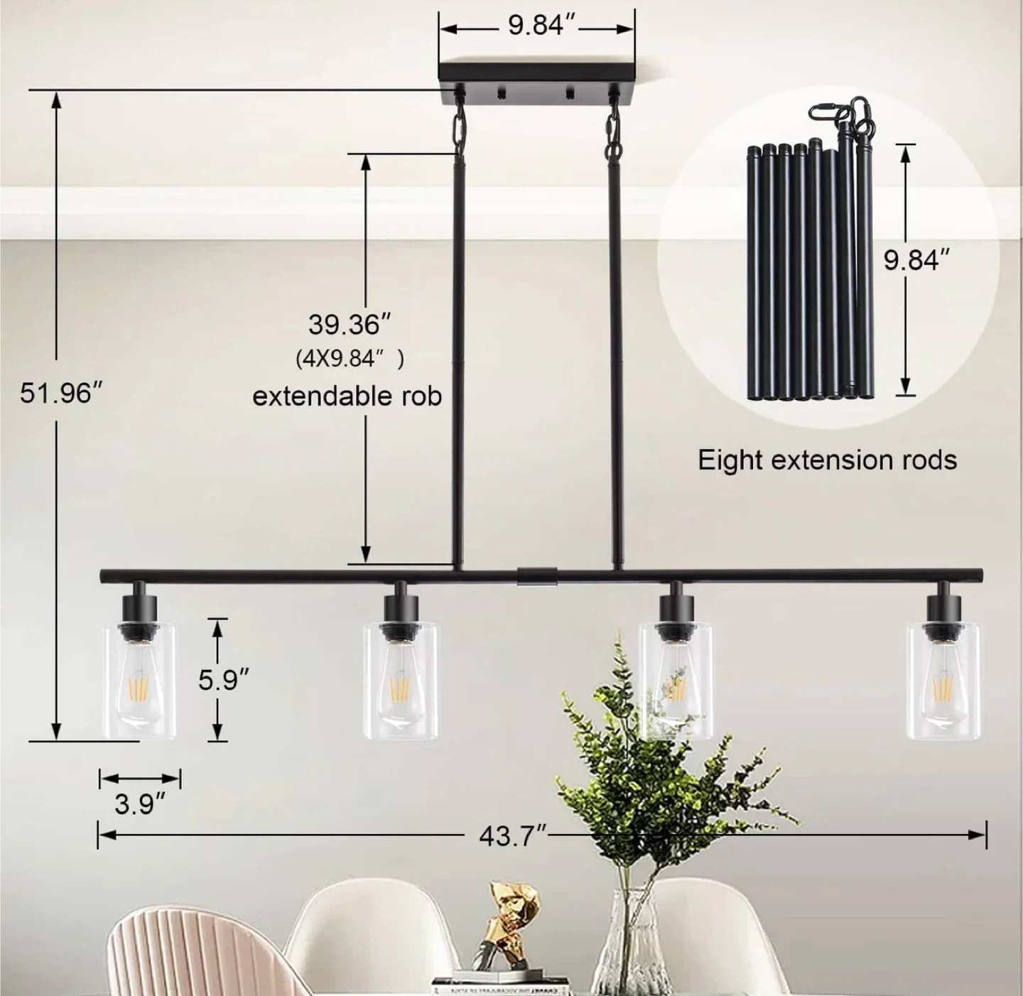 4 Lights Linear Chandeliers Pendant Fixture - photo 3