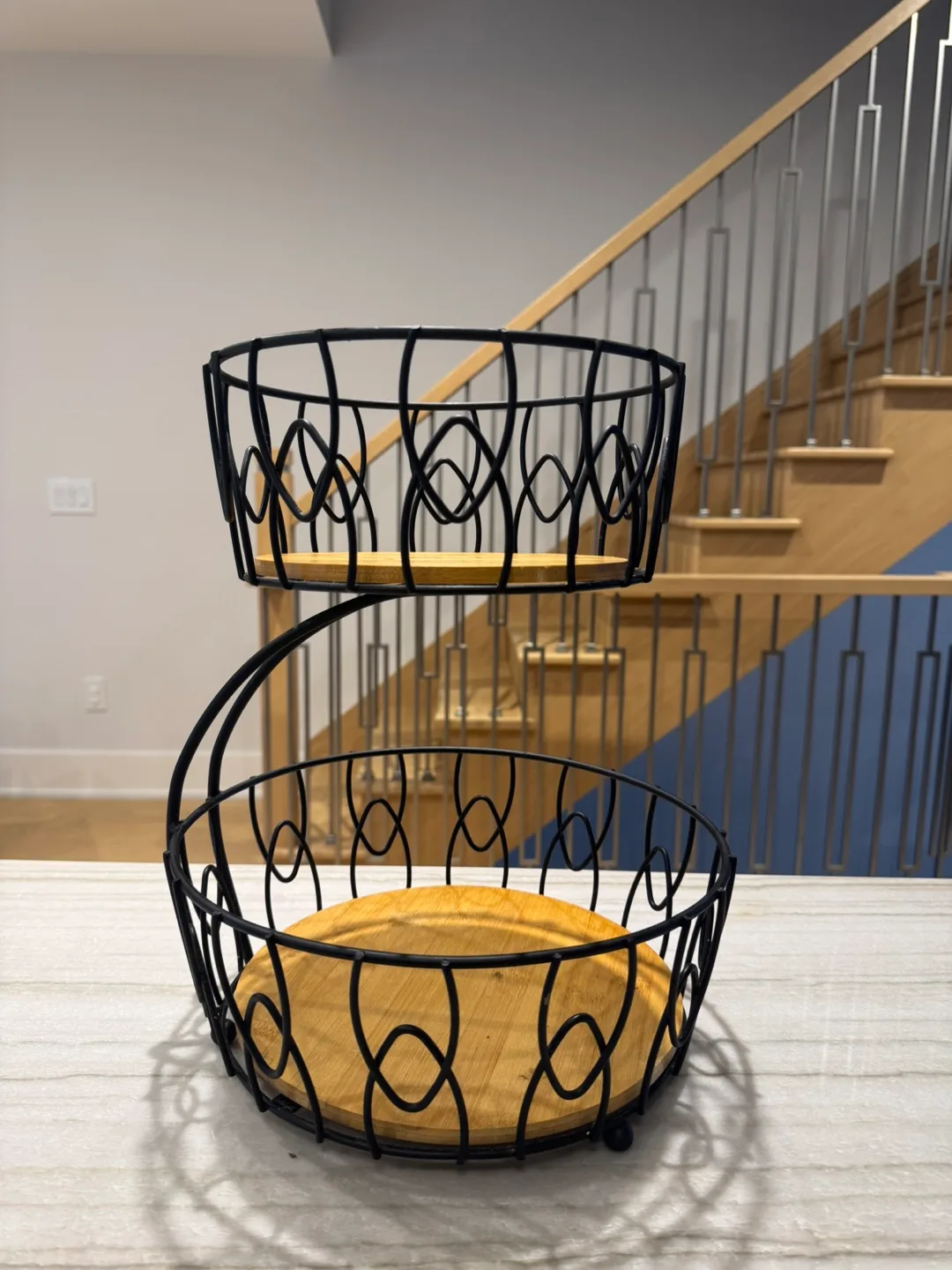 Two-Tier Metal & Wood Fruit Basket