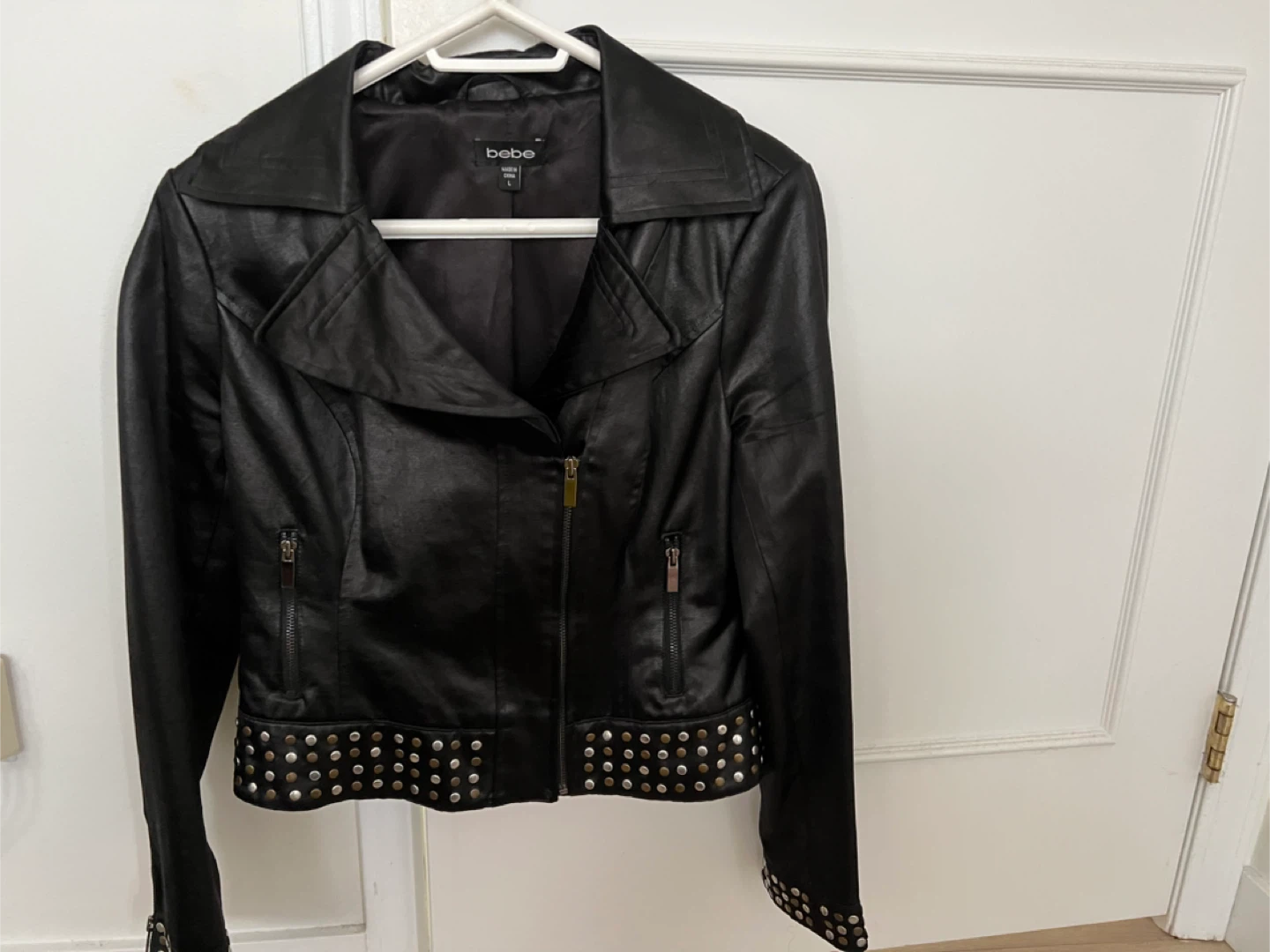 Bebe Black Faux Leather Jacket - Size L