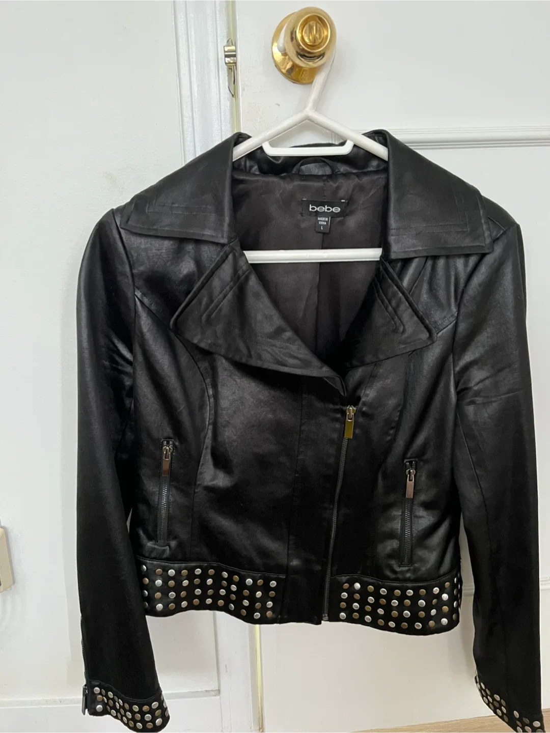 Bebe Black Faux Leather Jacket - Size L image indicator(2)