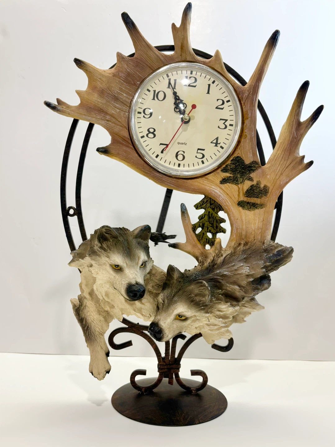Wolf and Antler Table Clock