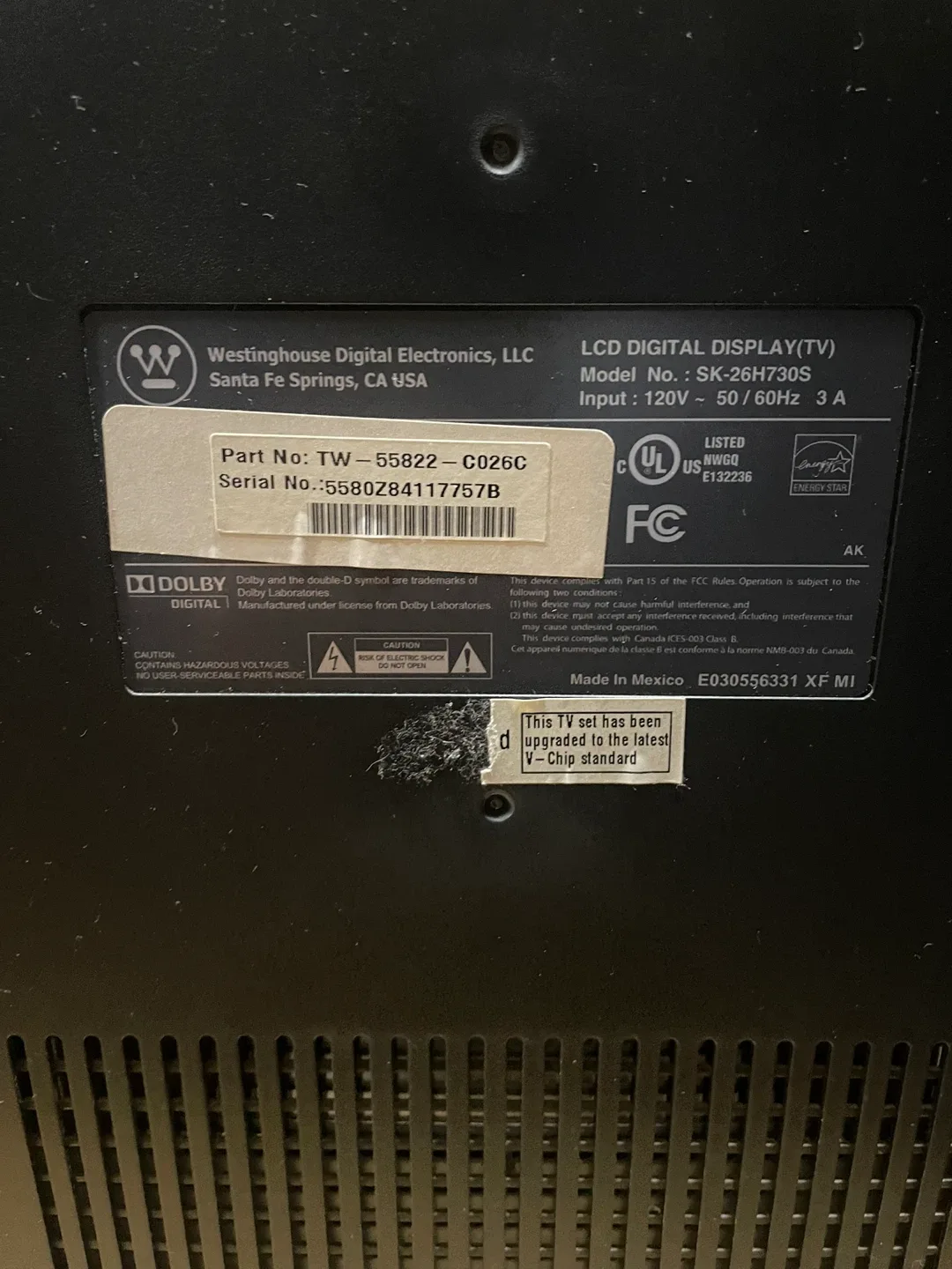 Westinghouse SK-26H730S 26" LCD TV image indicator(2)