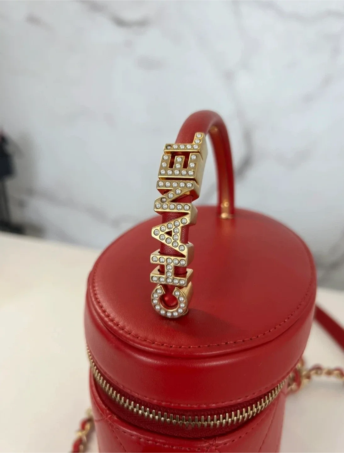 Chanel Red Vanity Case with Chain