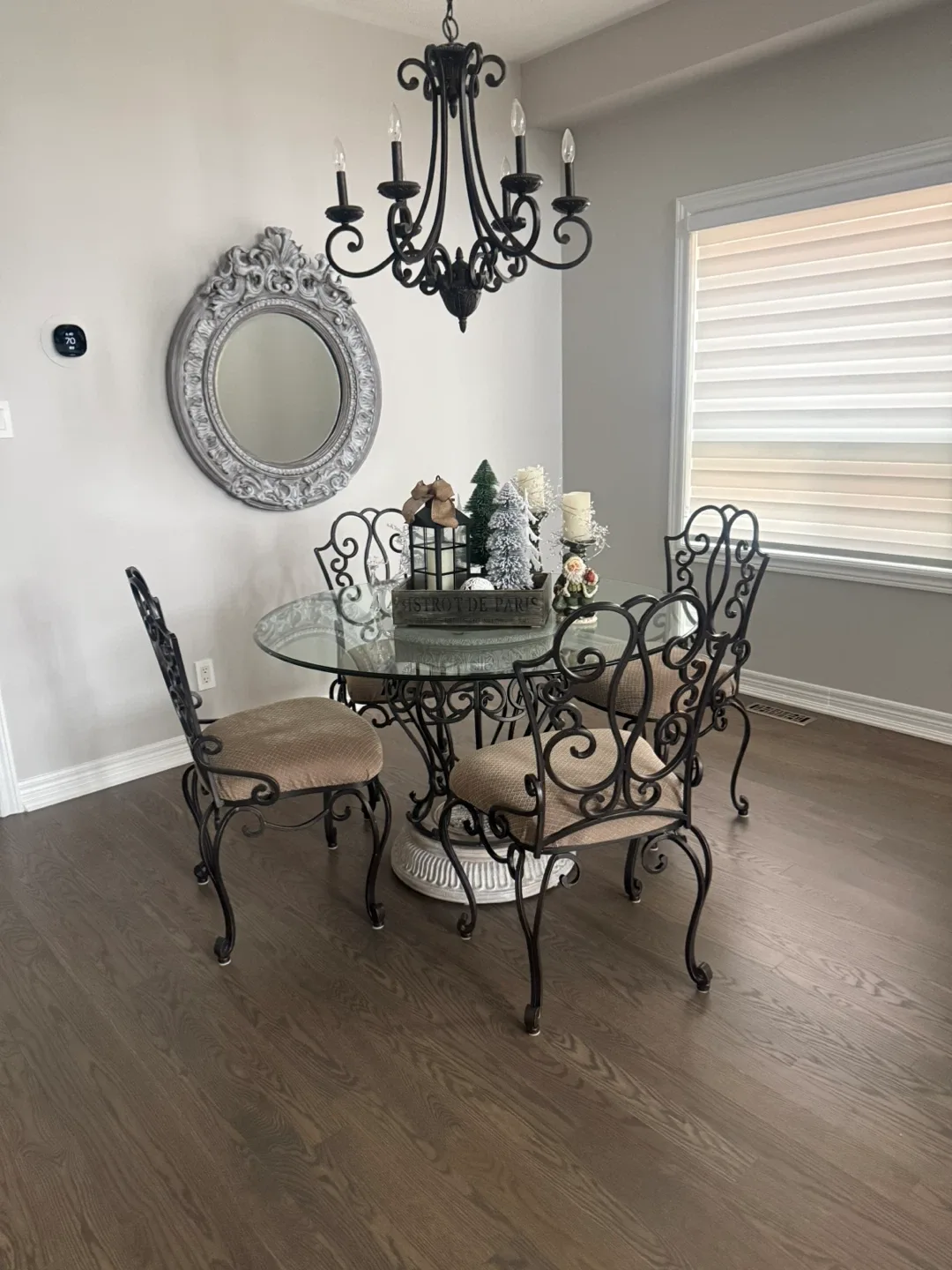 Glass Top Dining Table with 4 Wrought Iron Chairs image indicator(2)