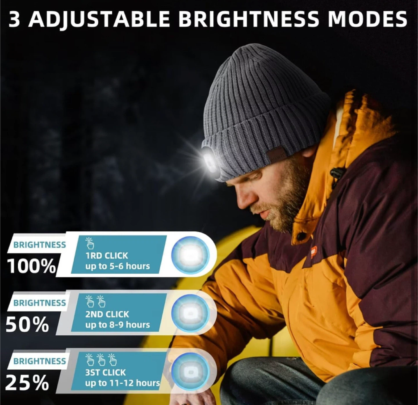 LED Beanie Hat - Gray, black - photo 5