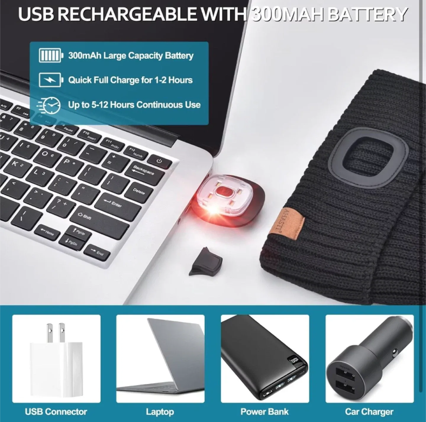 LED Beanie Hat - Gray, black image indicator(3)