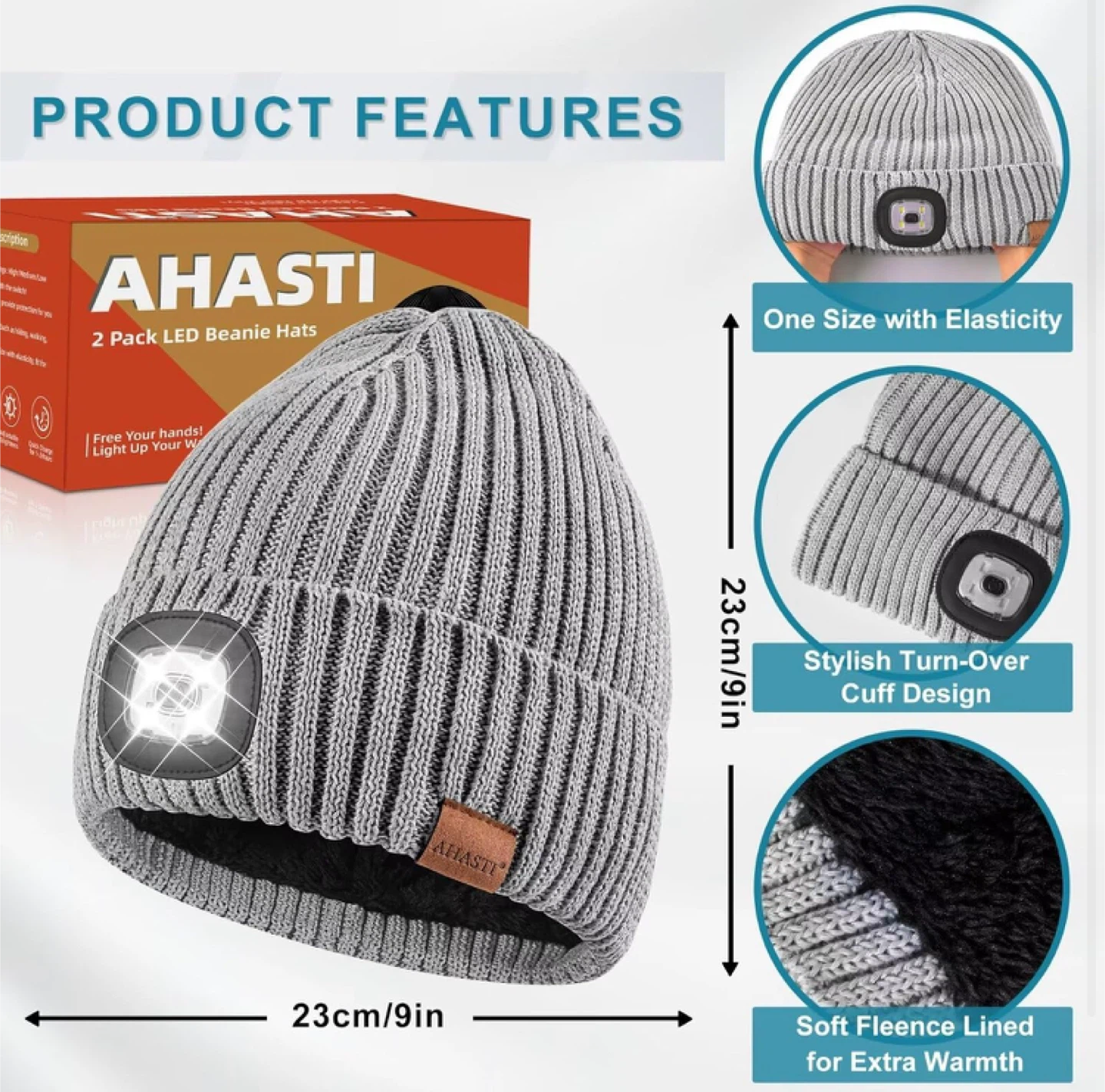LED Beanie Hat - Gray, black - photo 2