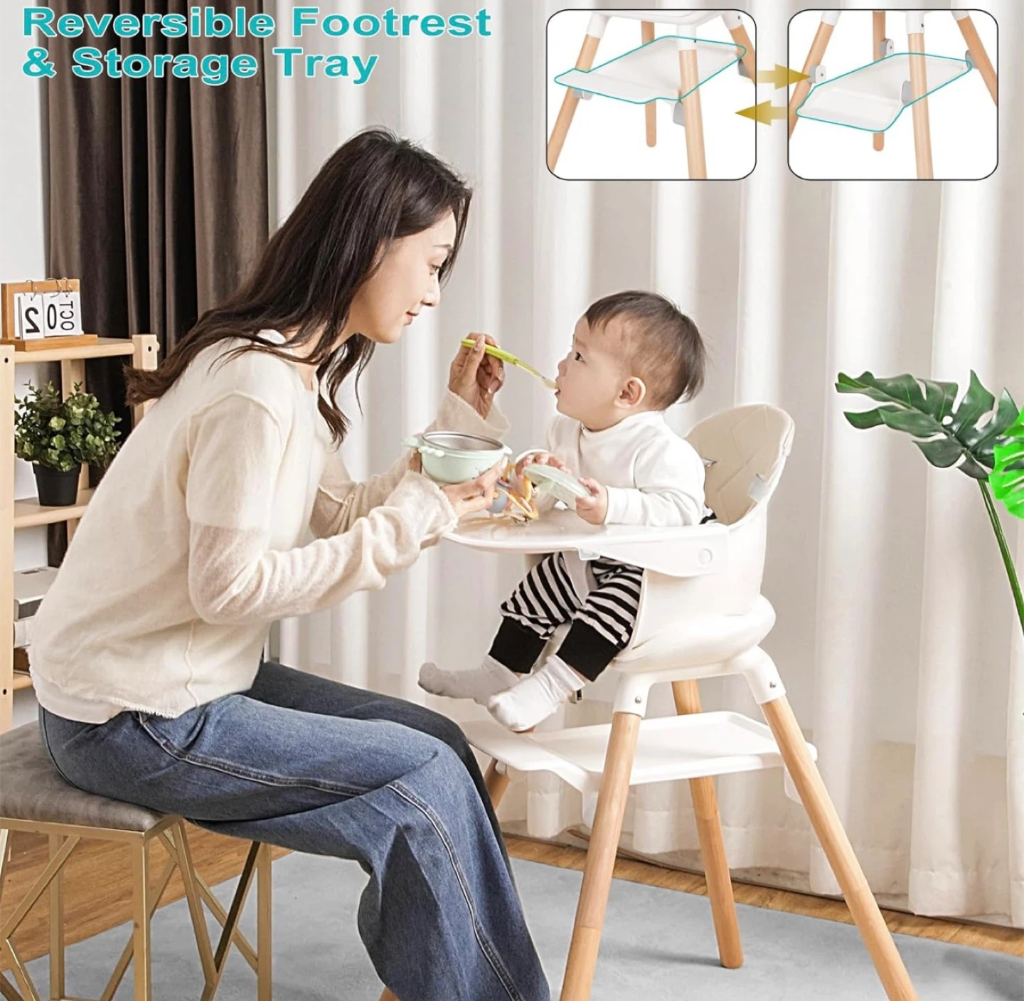 6in1 Wooden Convertible High Chair, Beige - photo 5