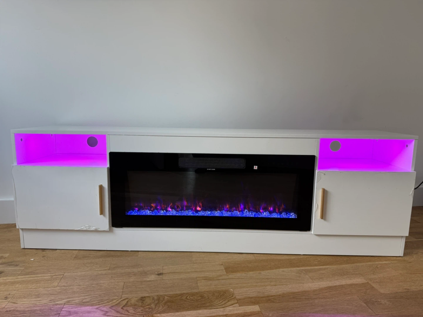 White TV stand with electric fireplace