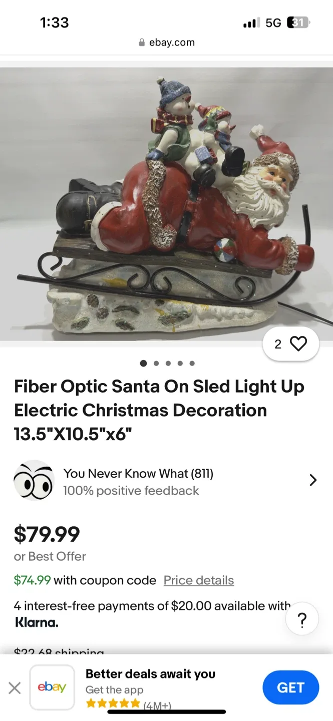 Fiber Optic Santa On Sled Christmas Decor image indicator(2)