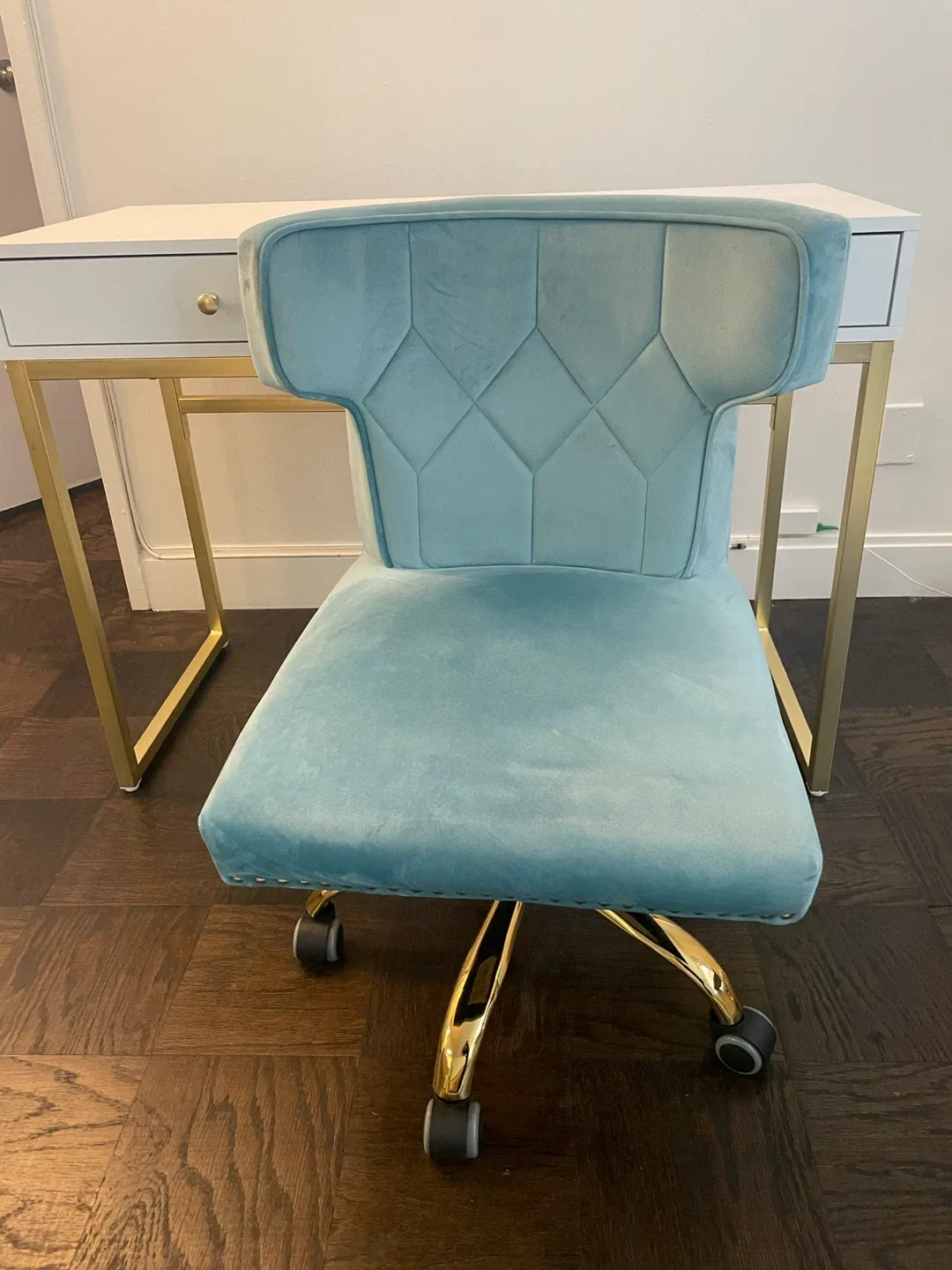 Teal Velvet Office Chair with Gold Base