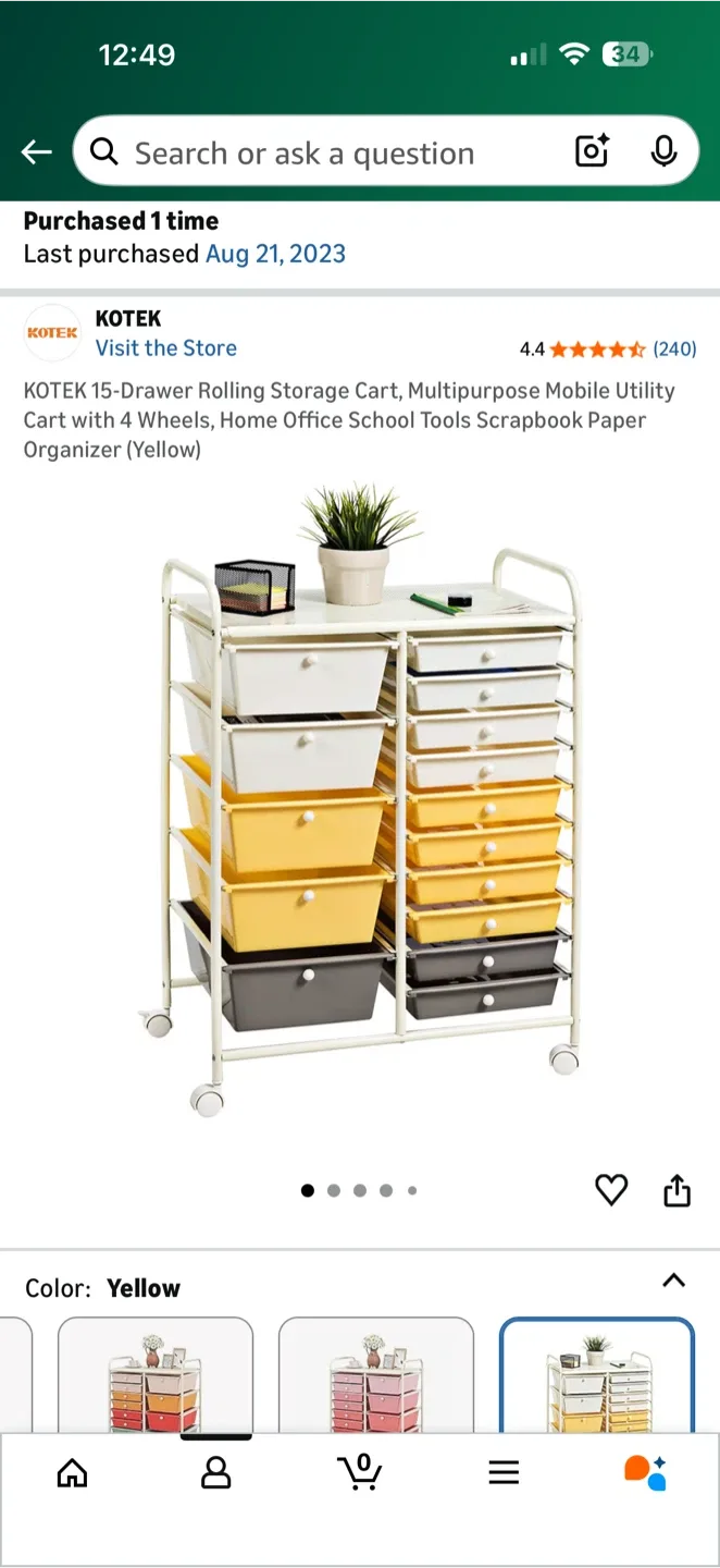 KOTEK 15-Drawer Rolling Storage Cart - Yellow image indicator(2)