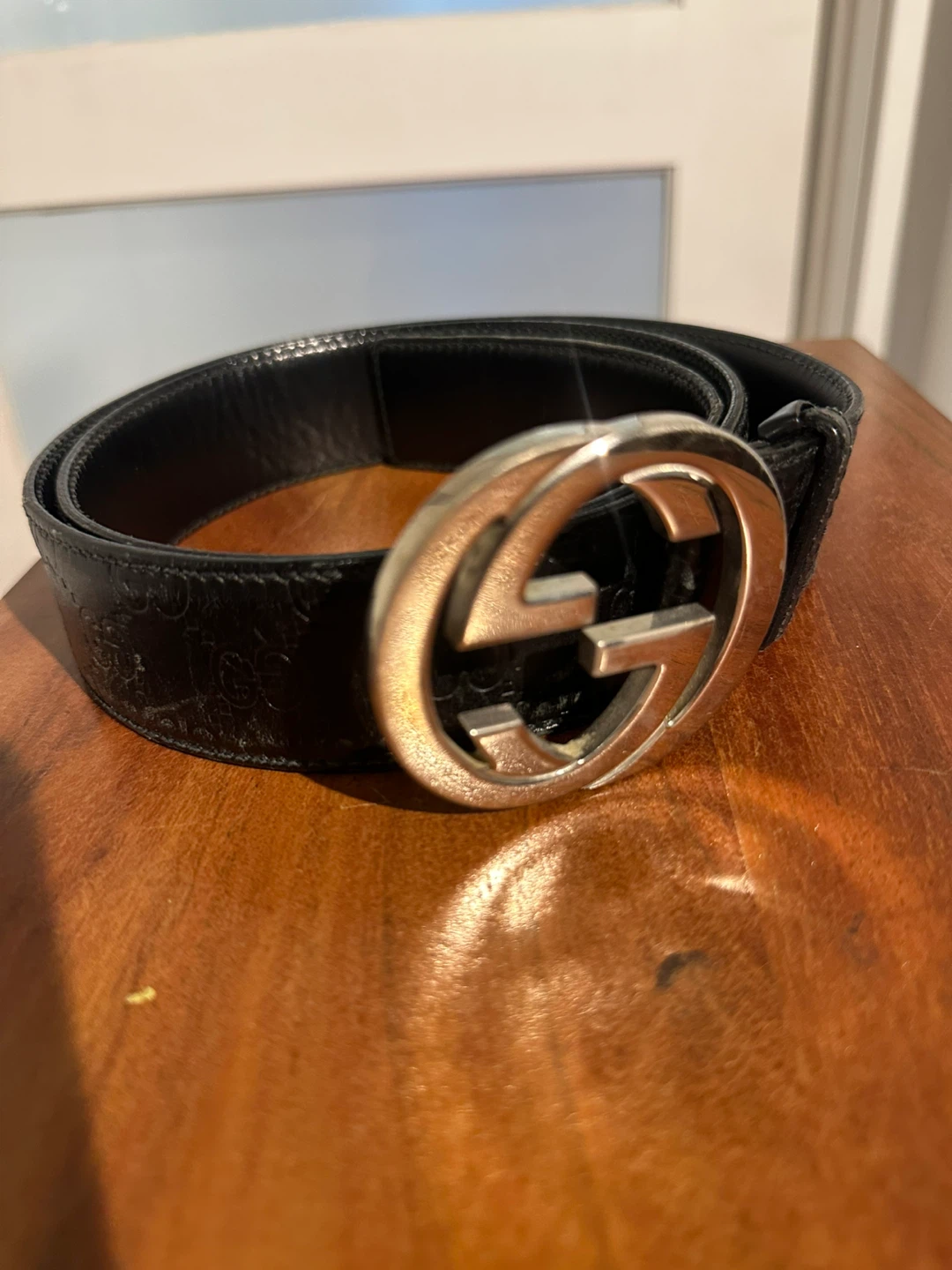Gucci Black Leather Belt with Silver Buckle
