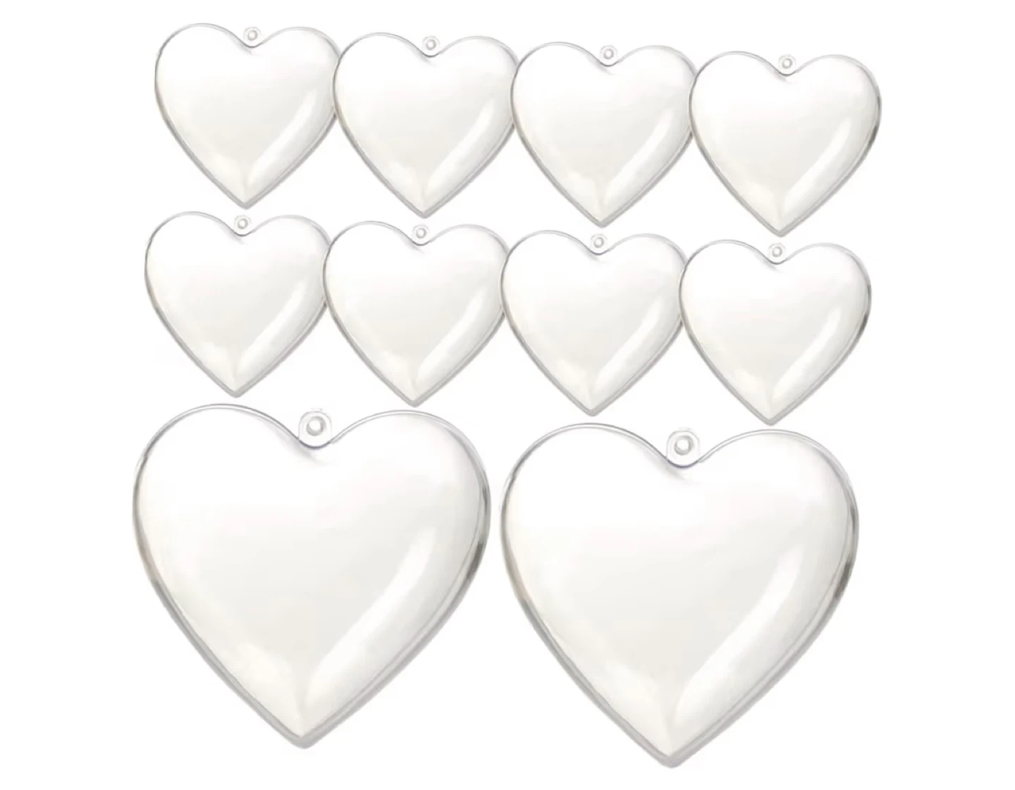🥕 10 Clear Plastic Heart-Shaped Ornaments