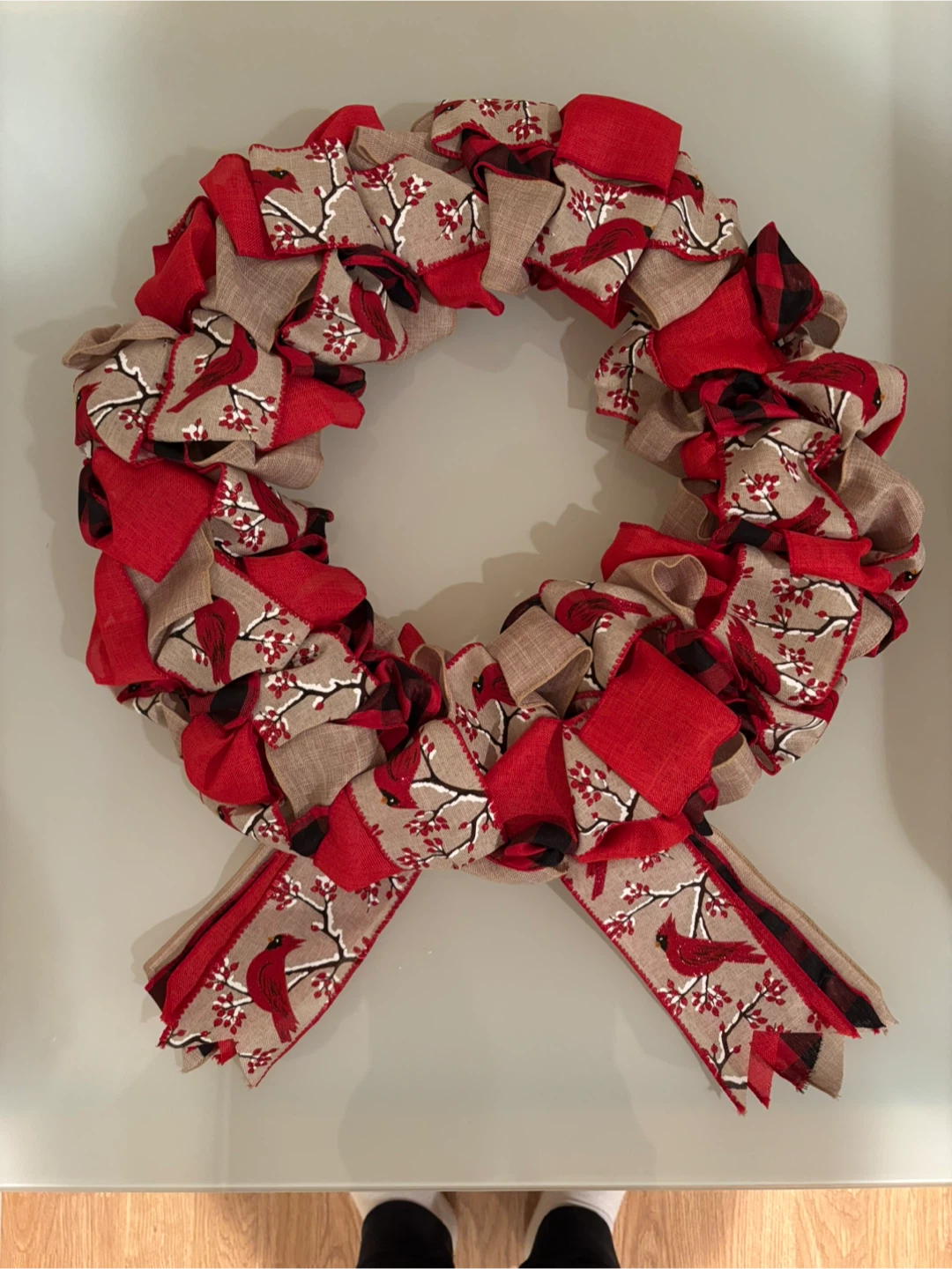 Handmade Cardinal Ribbon Wreath