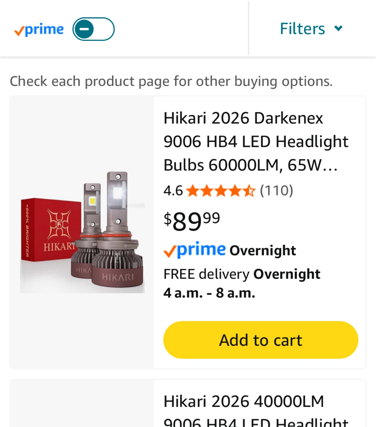Hikari 2026 Darkenex 9006 HB4 LED Headlight Bulbs