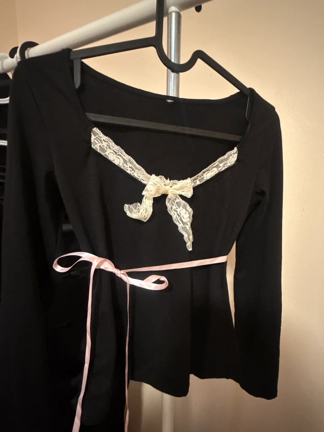 Black Long Sleeve Top with Lace Detail