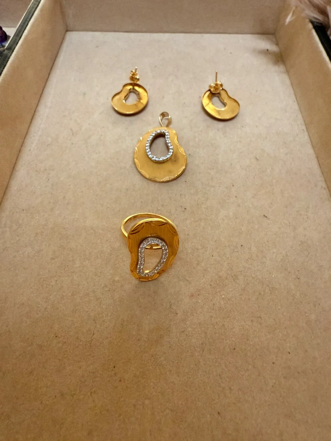 Gold Tone Jewelry Set: Ring, Earrings, Pendant image indicator(3)