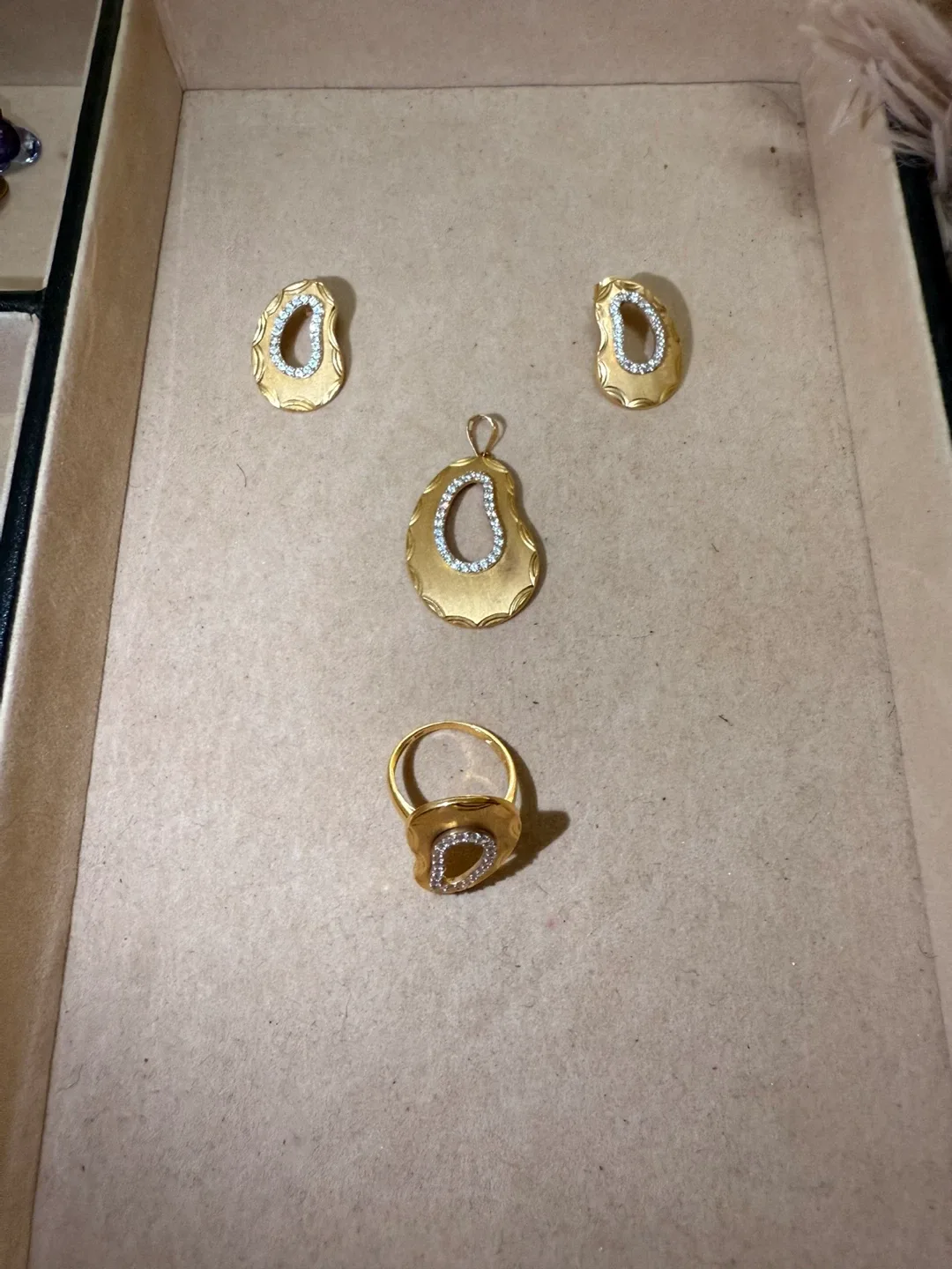 Gold Tone Jewelry Set: Ring, Earrings, Pendant image indicator(2)