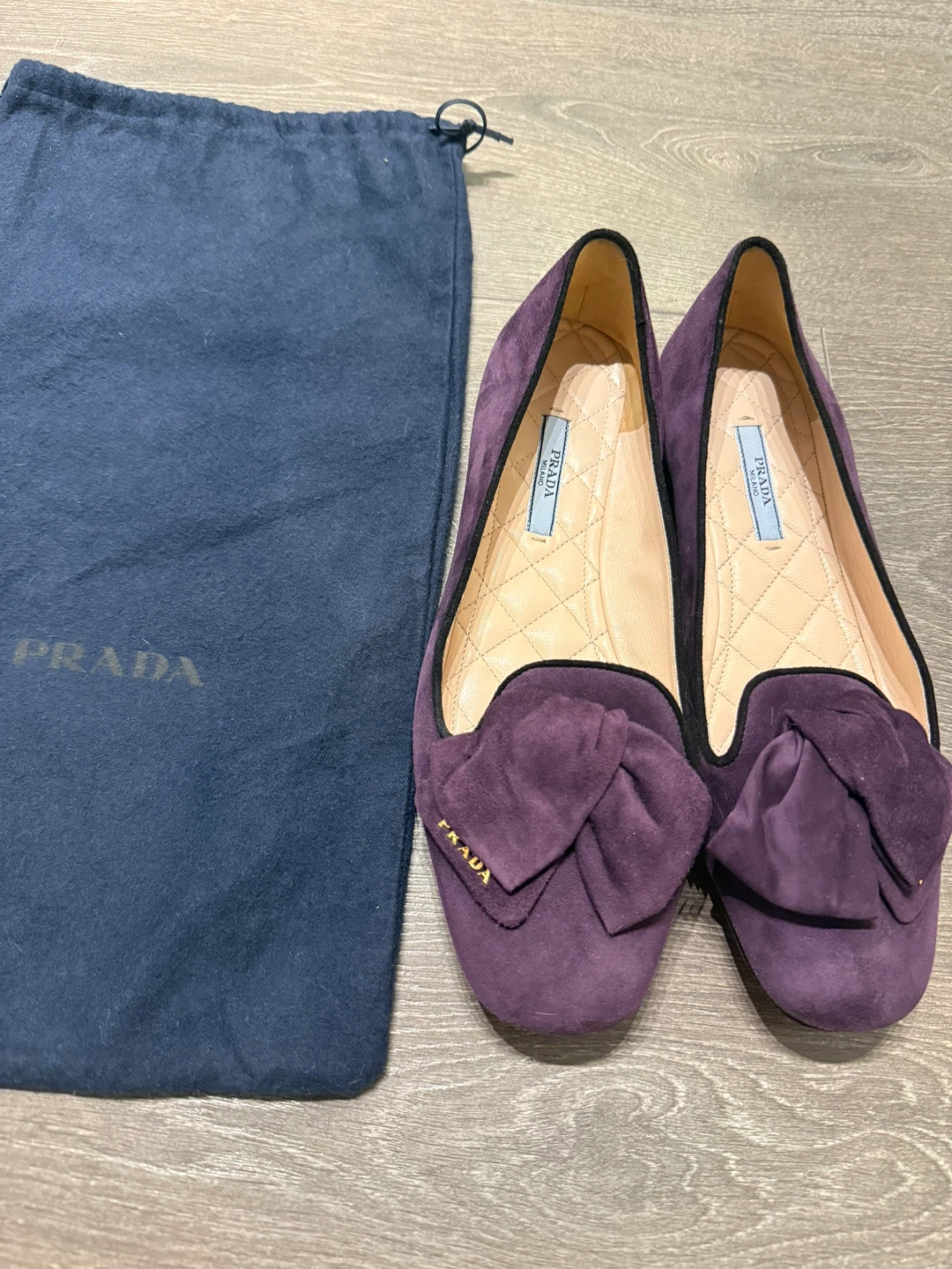 Prada Purple Suede Bow Flats 38.5 made in Italy - photo 2