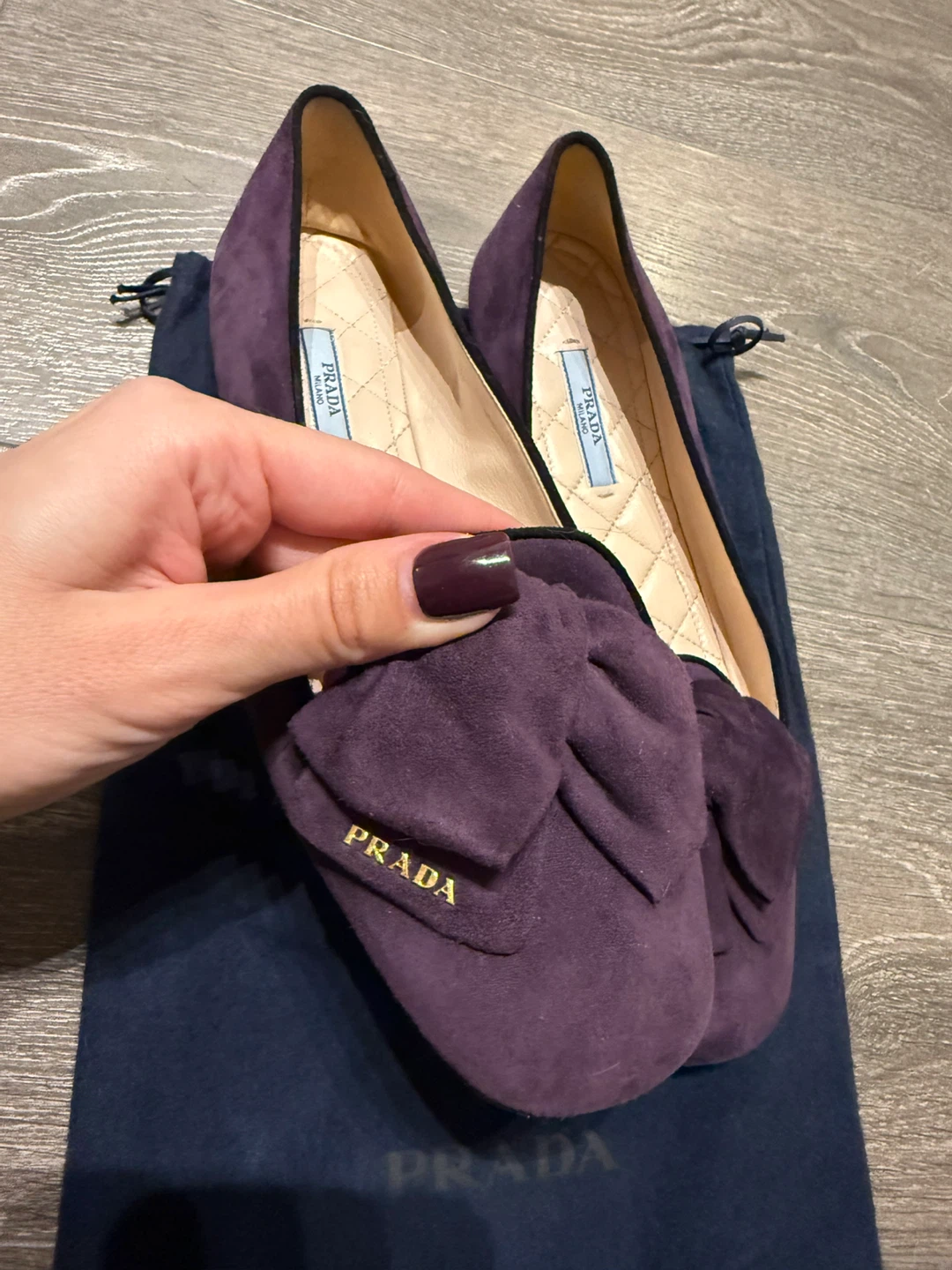 Prada Purple Suede Bow Flats 38.5 made in Italy - photo 3