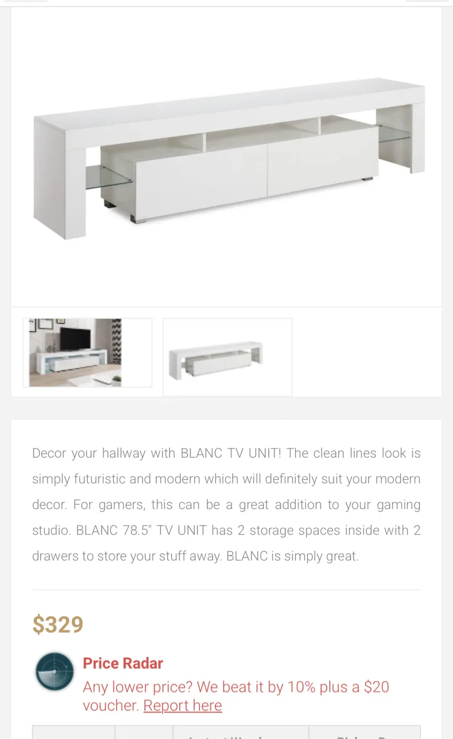 Blanc 78.5" White TV Unit