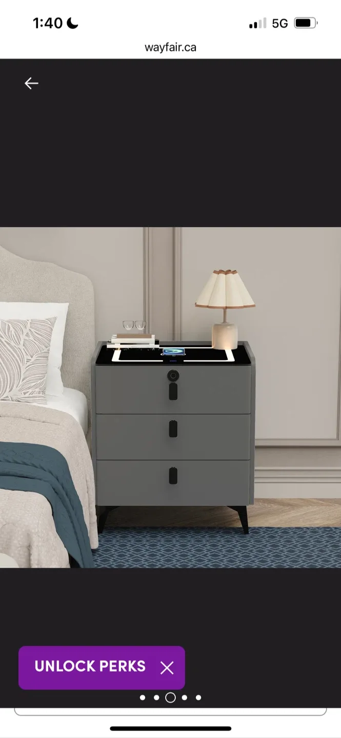 New Grey Smart Nightstand with Wireless Charging image indicator(3)