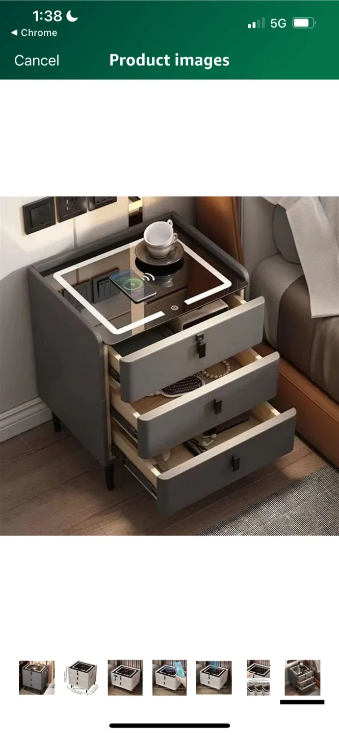 New Grey Smart Nightstand with Wireless Charging image indicator(2)