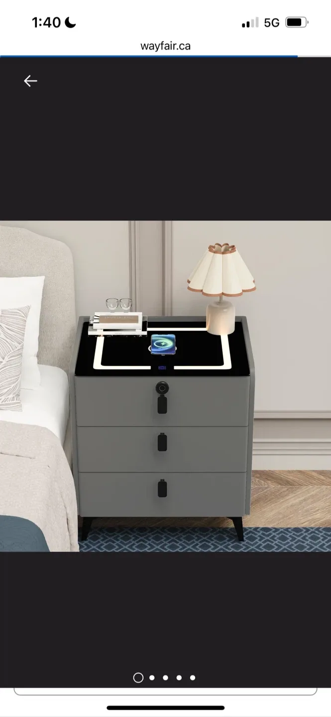 New Grey Smart Nightstand with Wireless Charging thumbnail