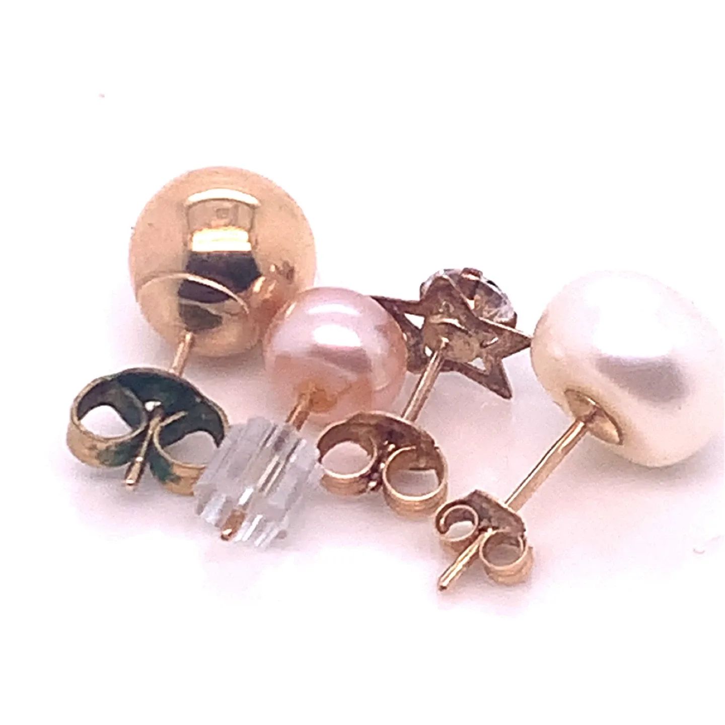 14k Gold Lot of 4 single Stud Earrings - Gold, Pearl, Star image indicator(3)