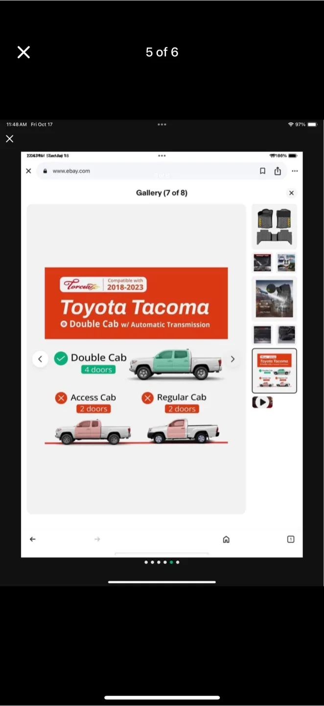 New Toyota Tacoma Double Cab 2018-23 All Weather Floor Liners image indicator(5)