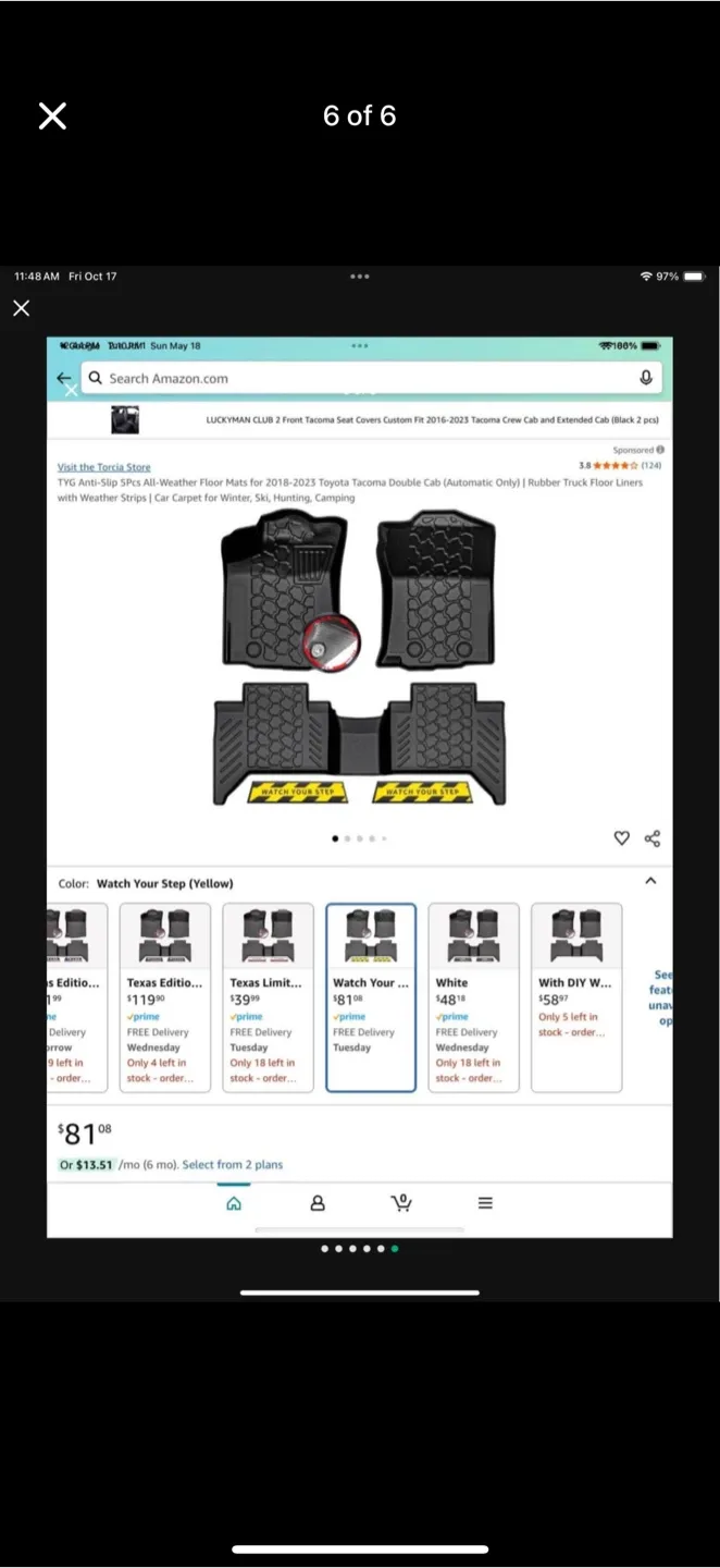 New Toyota Tacoma Double Cab 2018-23 All Weather Floor Liners image indicator(6)